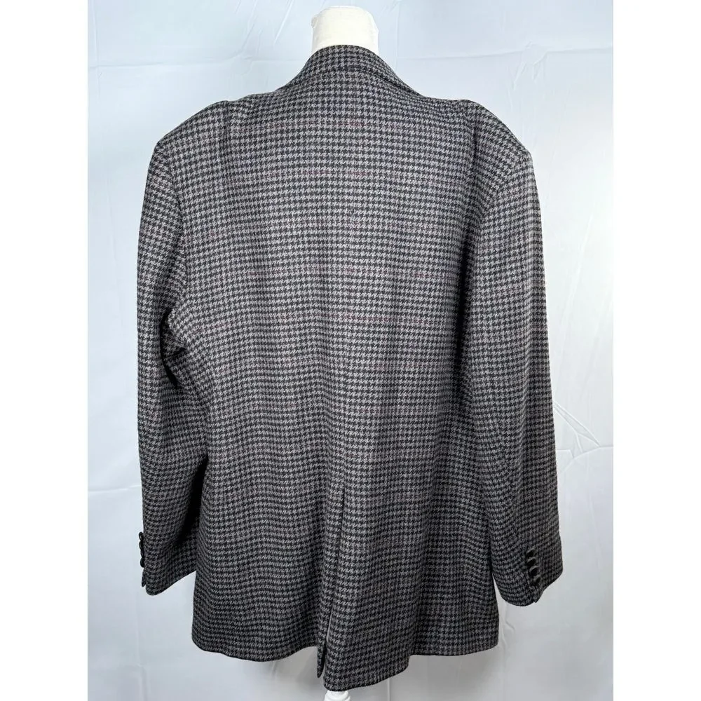Vtg Houndstooth Blazer‎ Jacket Mens 44R Gray Lambswool Blend Eclectic Grandpa - Picture 3 of 14